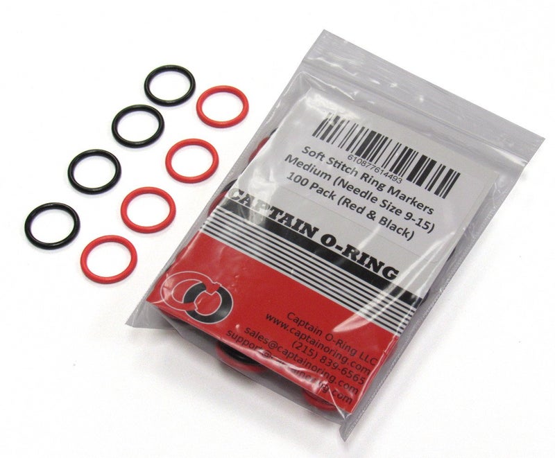 Captain O-Ring (100 Pack) Soft Stitch Ring Markers (Available in 3 Sizes, Includes 2 Colors, for Knitting/Crochet/etc) (Medium (Needle 9-15), Red & Black) - Image 4